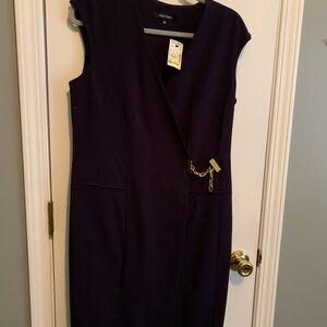 Elegant Navy Blue Dress with Gold Accent